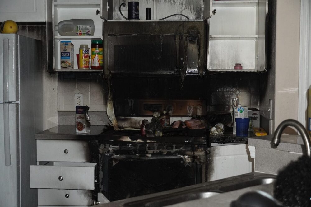 Kitchen fire in second floor apartment in Ocala displaces first floor neighbors on March 4, 2024 (Photo Ocala Fire Rescue) damage in kitchen