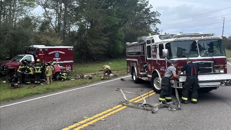 MCFR ambulance collides head on with red car in Marion County on March 5, 2024 (Photo by MCFR) 3
