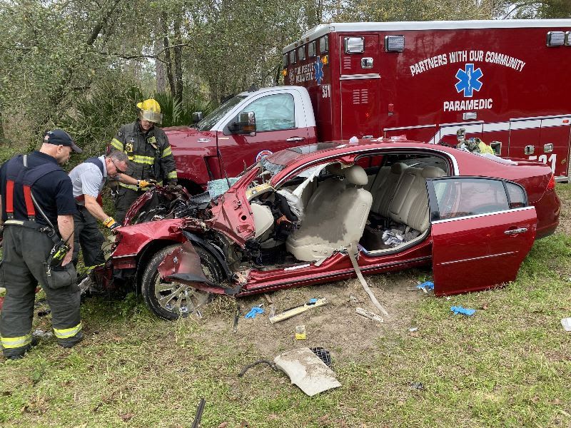 MCFR ambulance collides head on with red car in Marion County on March 5, 2024 (Photo by MCFR)