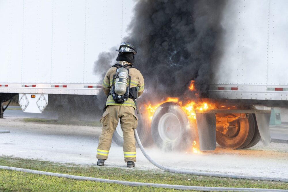 MCFR tractor trailer fire at BP gas station in Ocala on 3 20 24 fire on wheel (photo by MCFR)