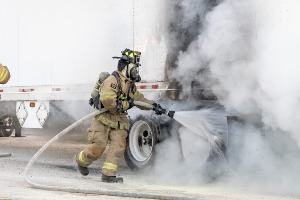 MCFR tractor trailer fire at BP gas station in Ocala on 3 20 24 tire fire extinguished (photo by MCFR)