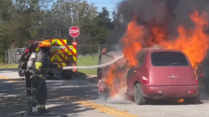 OFR battling vehicle fire on March 7, 2024 photo by Ocala Fire Rescue (2)