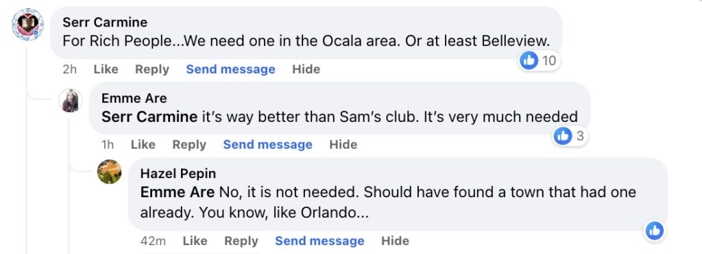 Commenter asking for Costco in Ocala