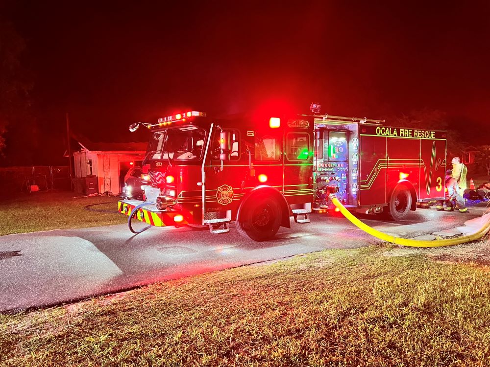 One killed in NE Ocala house fire on April 25, 2024 OFR truck at scene