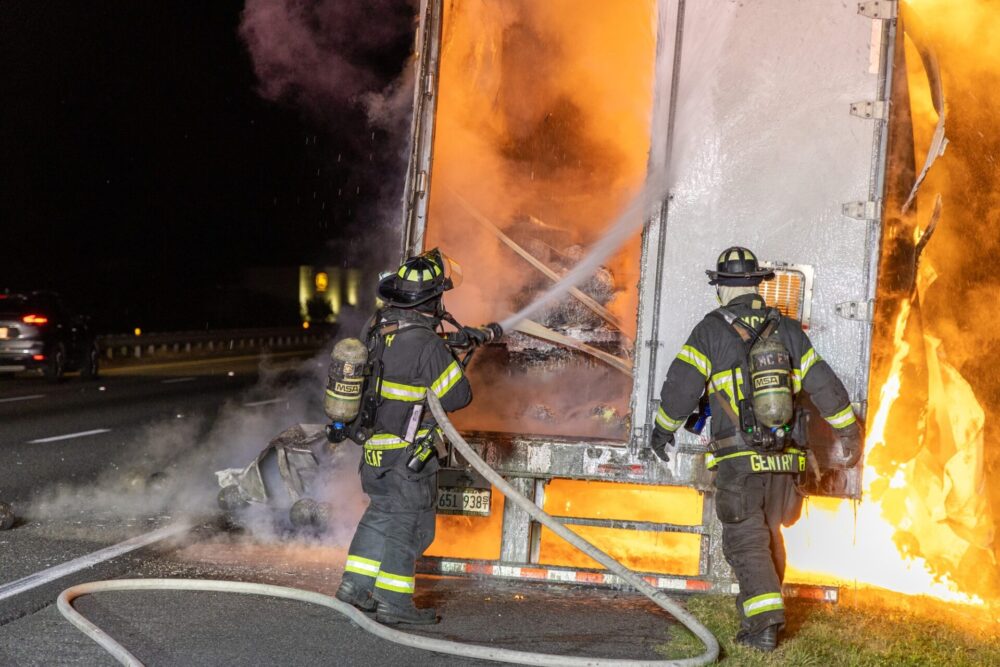 MCFR crews battling the trailer fire. (Photo: Marion County Fire Rescue)