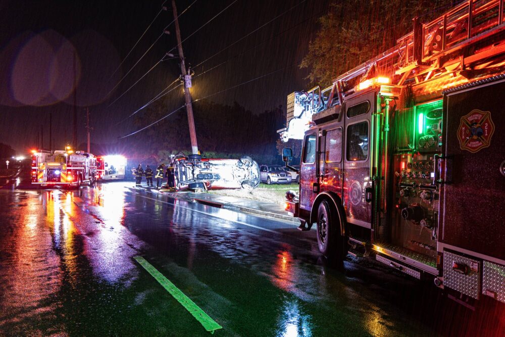 Pickup truck collides with power pole at intersection of SW 63rd Lane Road and SW 60th Avenue on June 20, 2024 Photo by MCFR 5