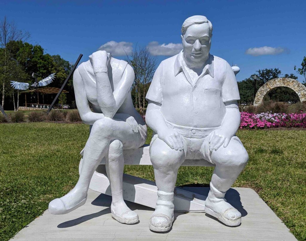Marie and Jean sculpture at the Tuscawilla Art Park in April 2019