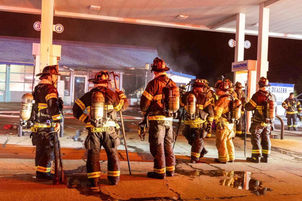 Marion County Firefighters respond to a fire that destroyed a local gas station. Photo Marion County Fire Rescue