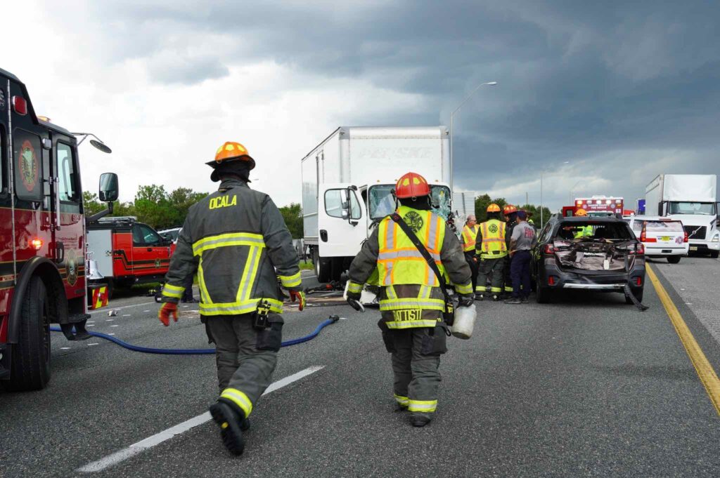 Ocala Fire Rescue personnel responding to I 75 accident