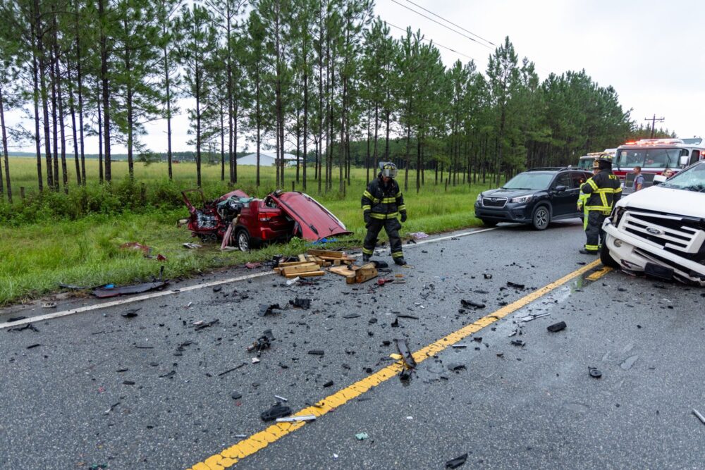 Driver freed from wreckage following two vehicle crash in Fort McCoy on September 8, 2024 debris on roadway