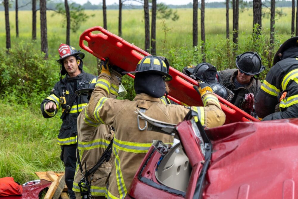 Driver freed from wreckage following two vehicle crash in Fort McCoy on September 8, 2024 firefighters extricating driver