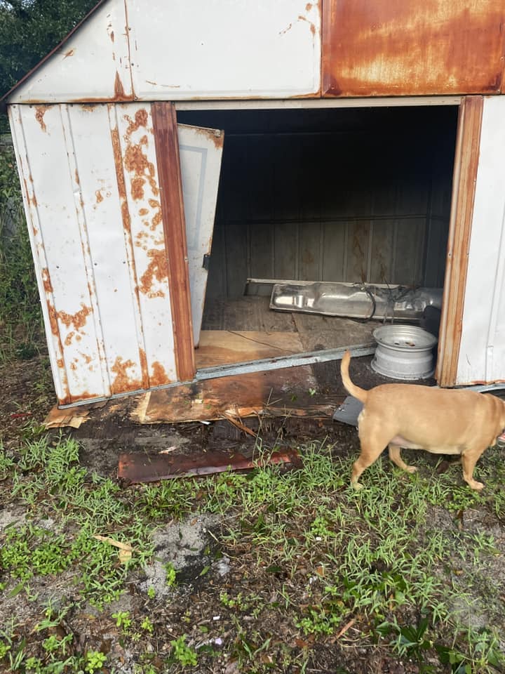 Hurricane Helene Doors blown off shed in Candler, Florida Amber Wilkes