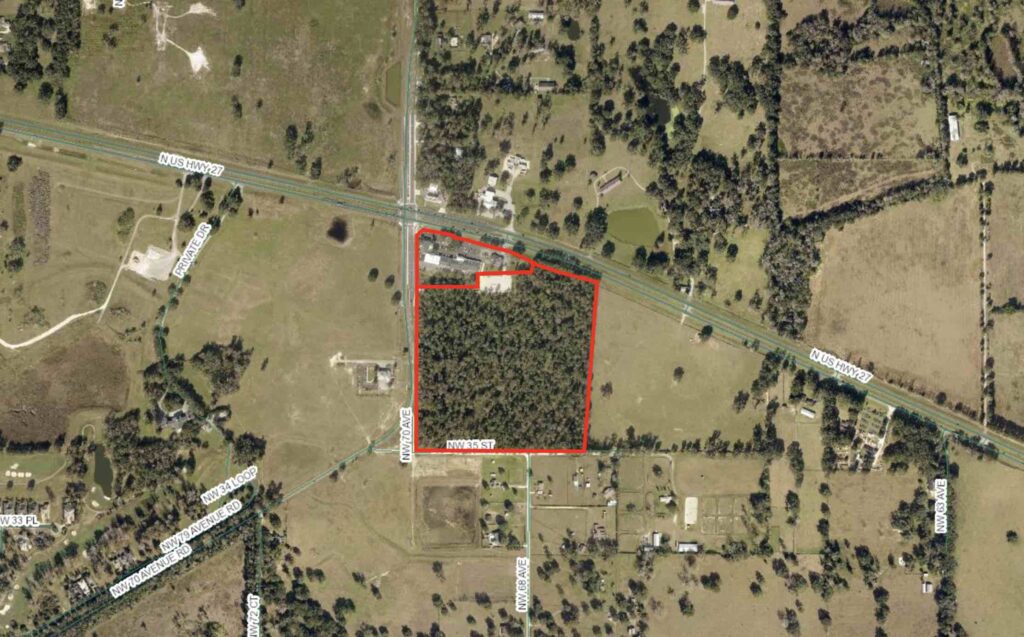 The 43+ acre site of a proposed development in northwest Ocala.