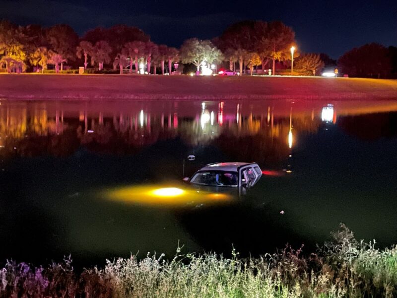 An SUV crashed into a retention pond in southwest Ocala on October 3, 2024. (Photo: Ocala Fire Rescue)