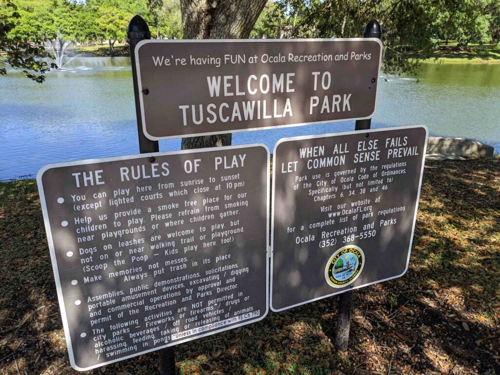 Tuscawilla Park Rules of Play including no smoking provision