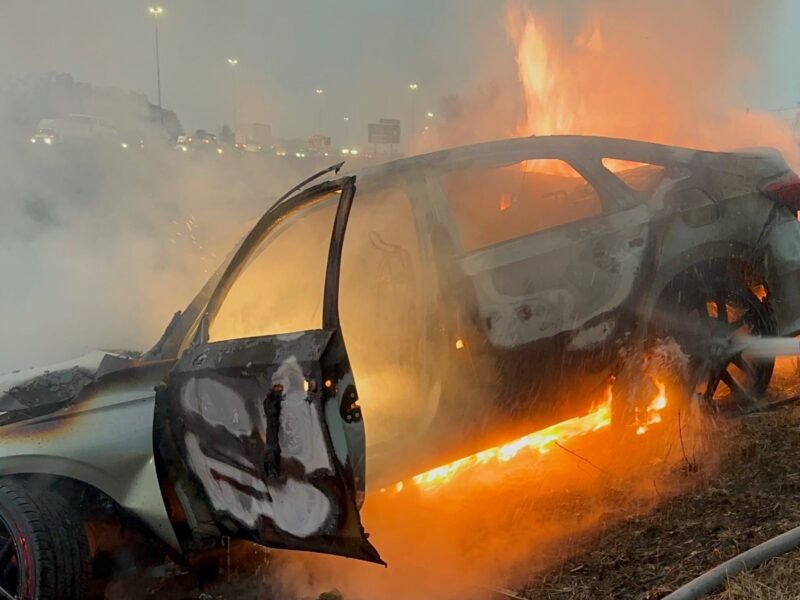A driver was rescued from this burning vehicles after crashing into a tree off Interstate 75 in Marion County on Monday, December 30.