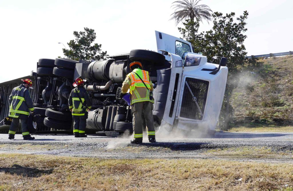 Overturned semitruck on I 75 onramp