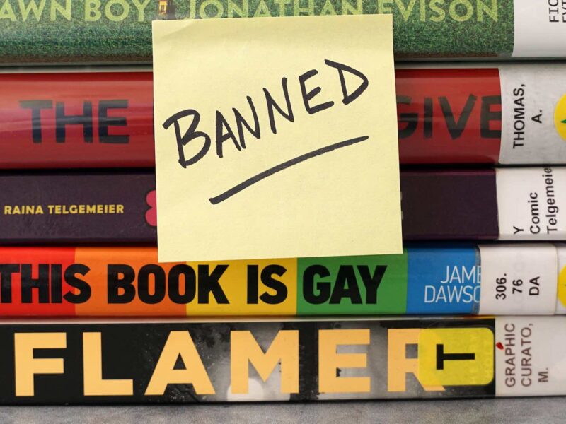 Banned books image, including one banned in Marion County This Book is Gay