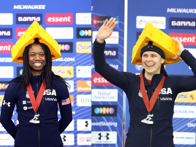 Erin Jackson left and Brittany Bowe right both claimed silver medals individually at the ISU World Cup event in Milwaukee over the weekend.