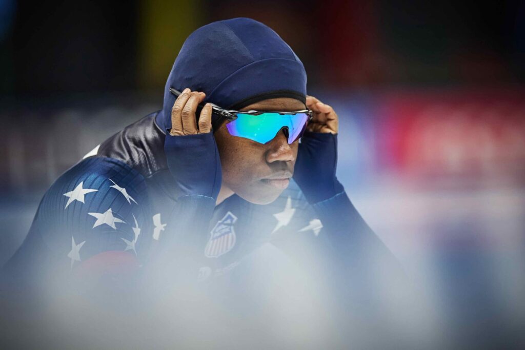 Erin Jackson prepares for her second race in Poland on February 23, 2025