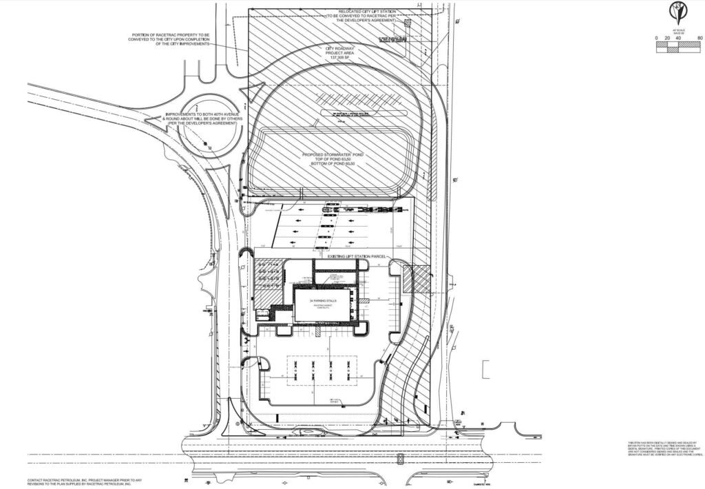A conceptual plan shows the layout of the new RaceTrac and proposed roundabout in west Ocala.