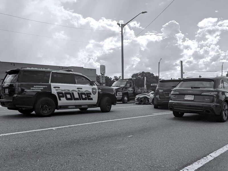 Ocala police vehicle cruiser at scene of car accident in September 2020