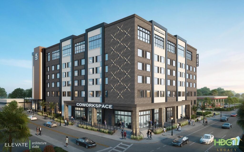 The opposite side of AC Hotel by Marriott in downtown Ocala