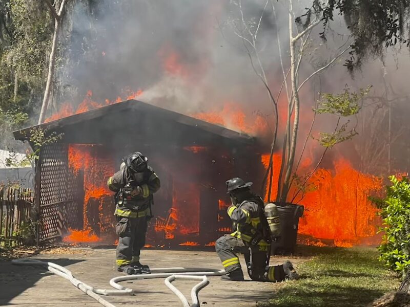 Flames engulfing a shed in Belleview on March 7, 2025. (Photo: Marion County Fire Rescue)