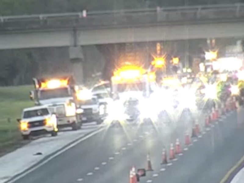 A camera at mile marker 333 on Interstate 75 shows all the northbound lanes closed in Sumter County.