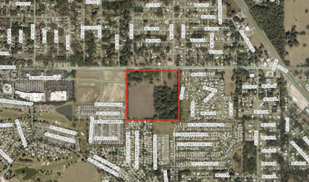 The future site sought for a multi-acre development that will feature self storage units and homes.