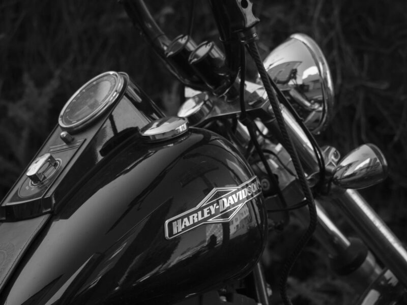 Black motorcycle Harley Davidson in the parking