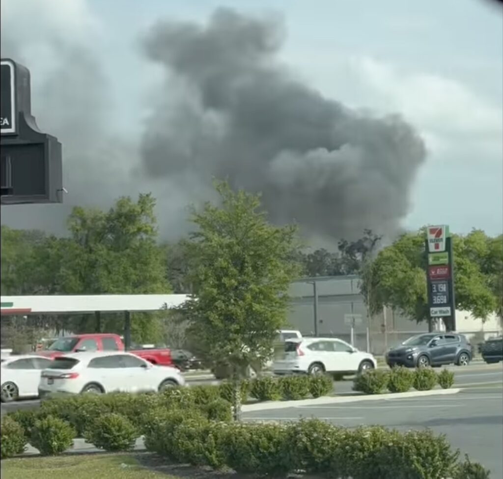 Smoke billowing from the recreational vehicle could be seen at a distance.