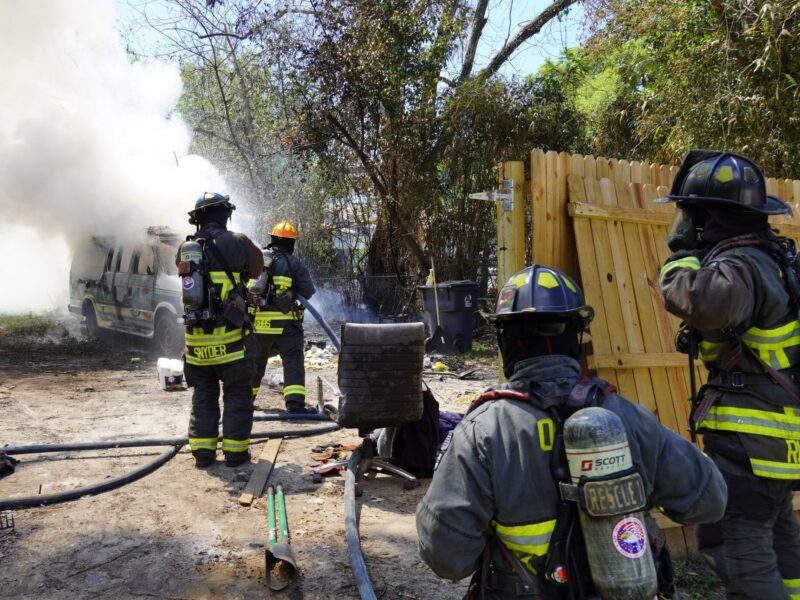 Smoke billowing from van on Ocala property