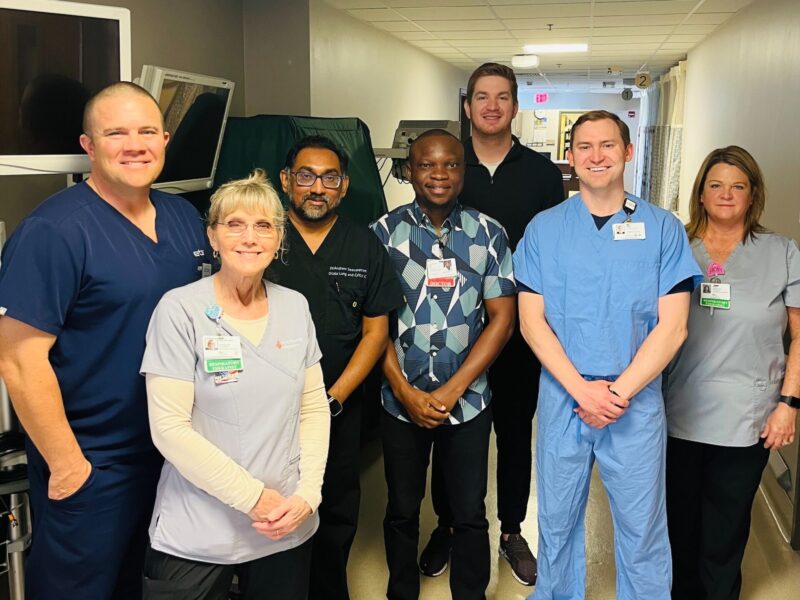 Dr. Andrew Seevaratnam (3rd from left) and his medical team successfully performed the first cryobiopsy in Marion County recently.