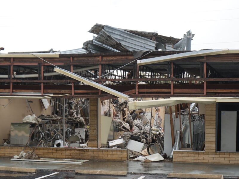 The laundromat is still destroyed in March 2025