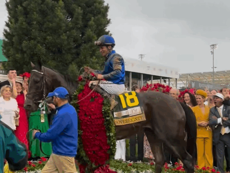 Sovereignty wins the 151st running of the Kentucky Derby on May 3, 2025