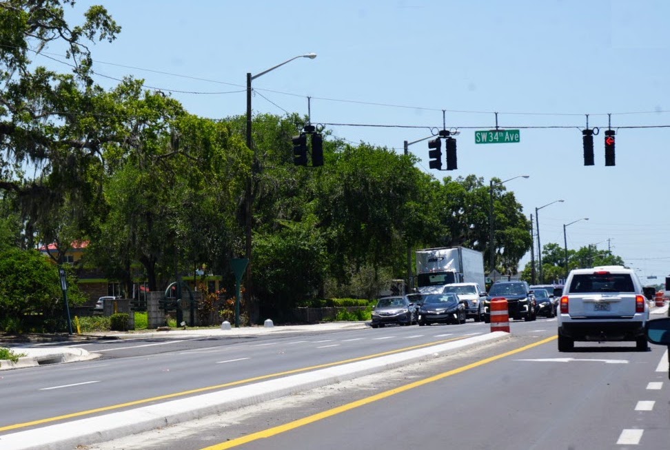 A concrete median installed at the turn lane from State Road 200 to SW 34th Avenue