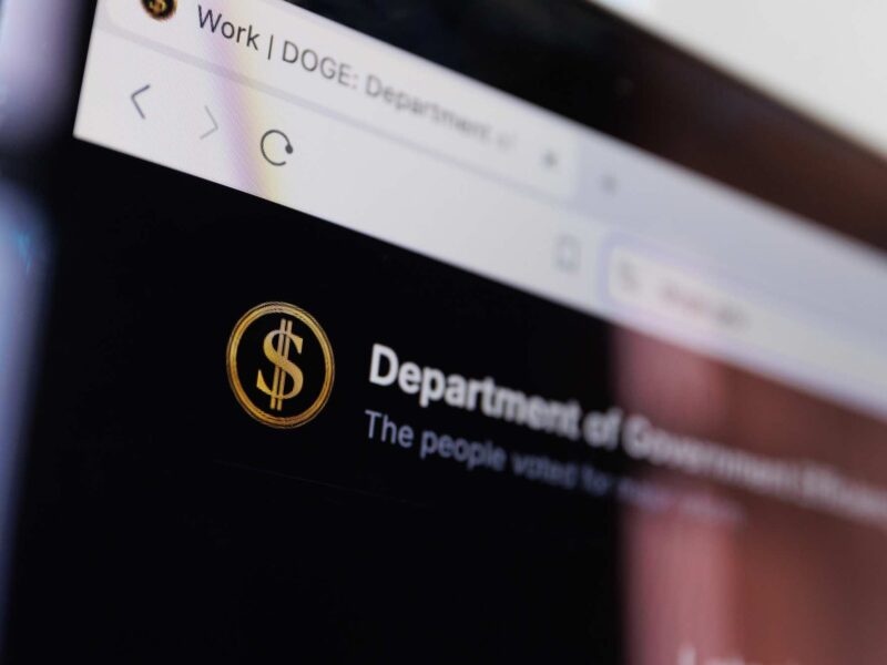 DOGE An official website of the United States government displayed on screen. Department of Government Efficiency