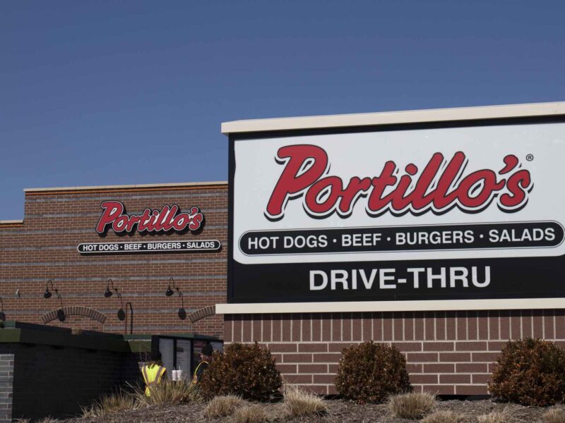 Avon Circa March 2020: Portillo s Restaurant is a fast casual restaurant chain based in Chicago. Portillo s serves Chicago and Polish style hot dogs.