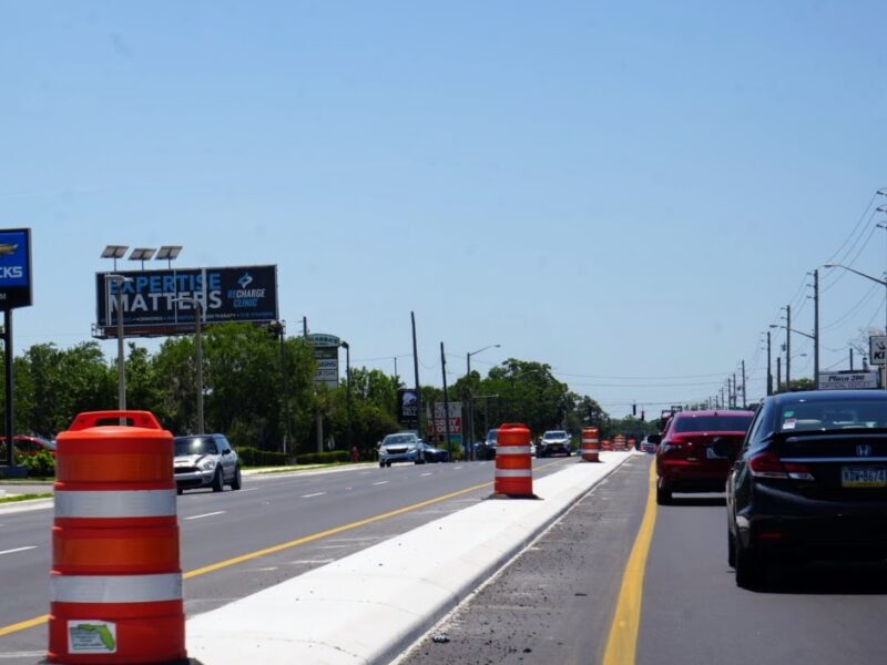 A concrete median along State Road 200, near SW 27th Avenue, in May 2025.