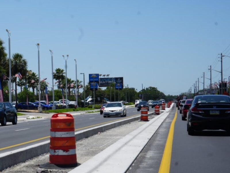 A concrete median along State Road 200/SW College Road in Ocala on May 16, 2025.