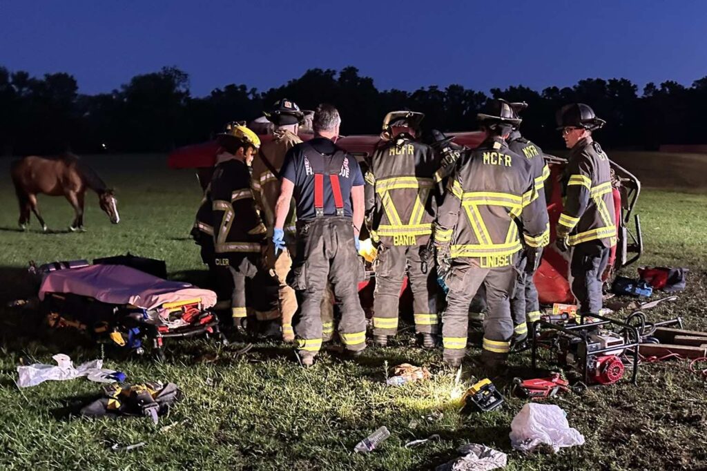 Marion County Fire Rescue Firefighters worked to extricate driver from pickup truck