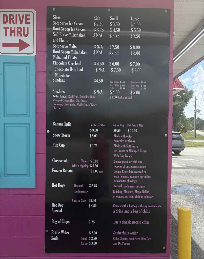 Menu at Manny's Ice Cream Shop in Belleview