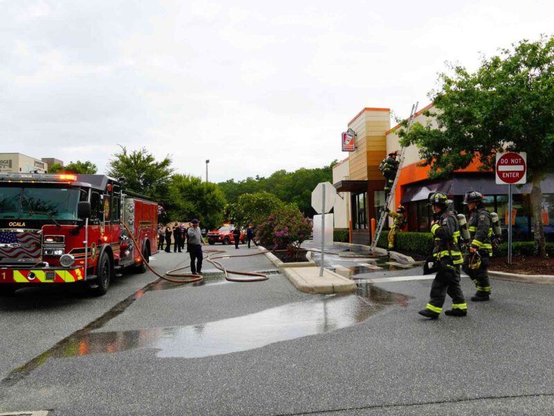 Ocala Fire Rescue responded to reports of a rooftop fire at a Dunkin location in Ocala on Monday