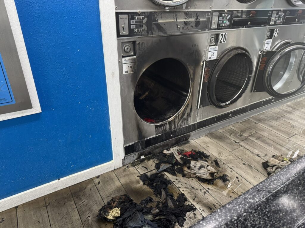A dryer was destroyed by fire at an Ocala laundromat on Tuesday