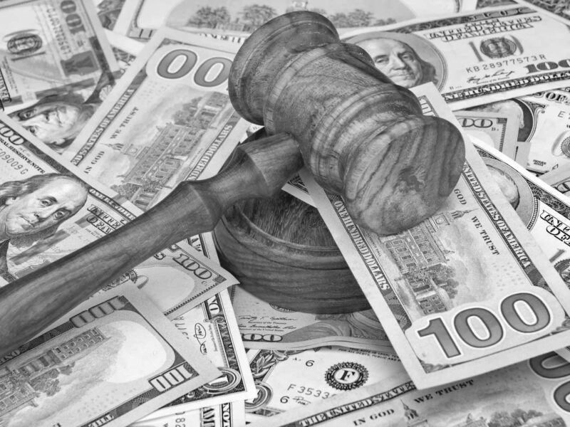 Judges or Auctioneers Hammer On Huge Money Heap