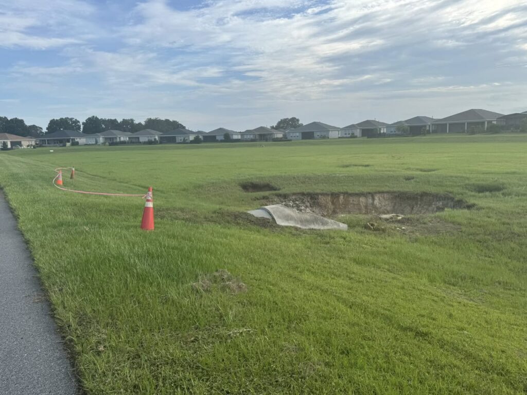 A large sinkhole has opened up at an Ocala community where four other sinkholes displaced residents last August.
