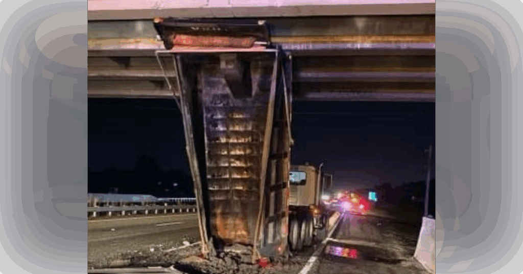 A dump truck collided with the SW 66th Street overpass on June 13, 2023. (Photo: Marion County Sheriff's Office)