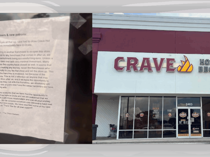 The third owners of Crave in Ocala announced the restaurant s closure, citing an untenable franchise model and burdensome startup costs.