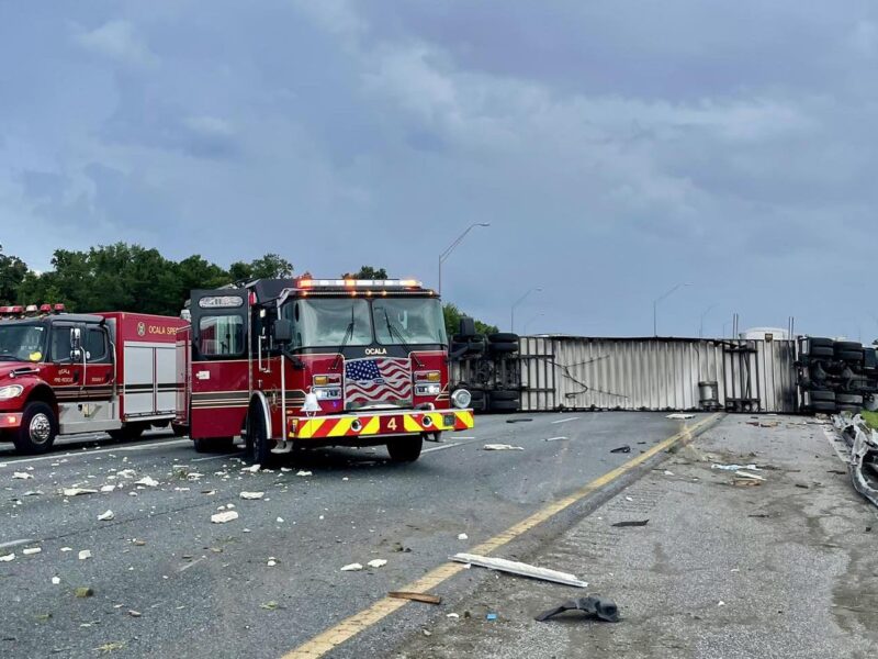 A semi truck overturned onto the northbound lanes of I-75 on August 13, causing a temporarily lane closure.